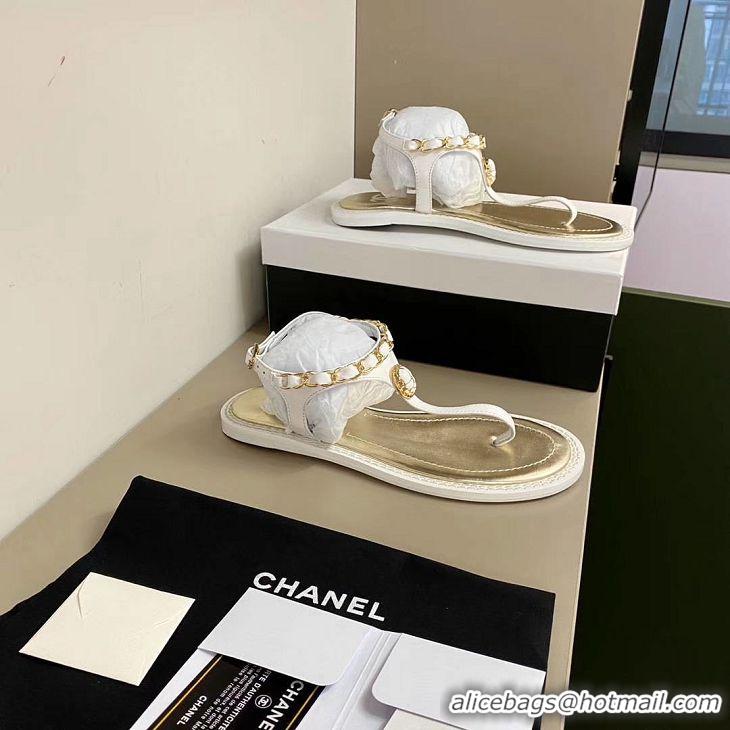 Top Quality Chanel Chain Around Thong Sandals G333616 White