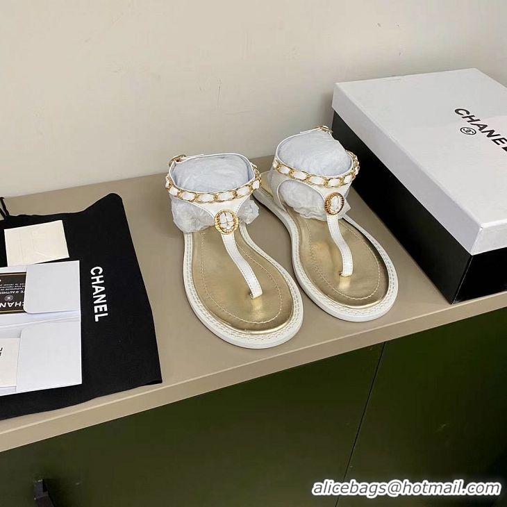 Top Quality Chanel Chain Around Thong Sandals G333616 White