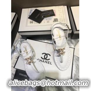 High Quality Chanel Chain Around Thong Sandals G333617 White