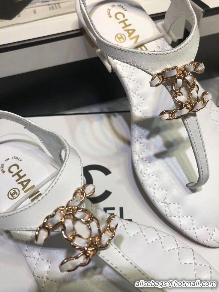 High Quality Chanel Chain Around Thong Sandals G333617 White