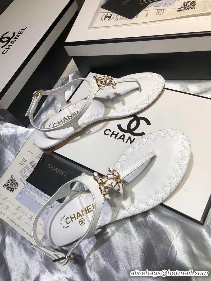 High Quality Chanel Chain Around Thong Sandals G333617 White