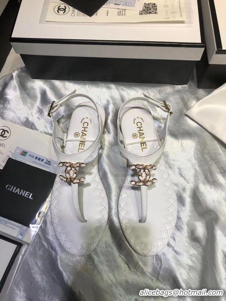 High Quality Chanel Chain Around Thong Sandals G333617 White