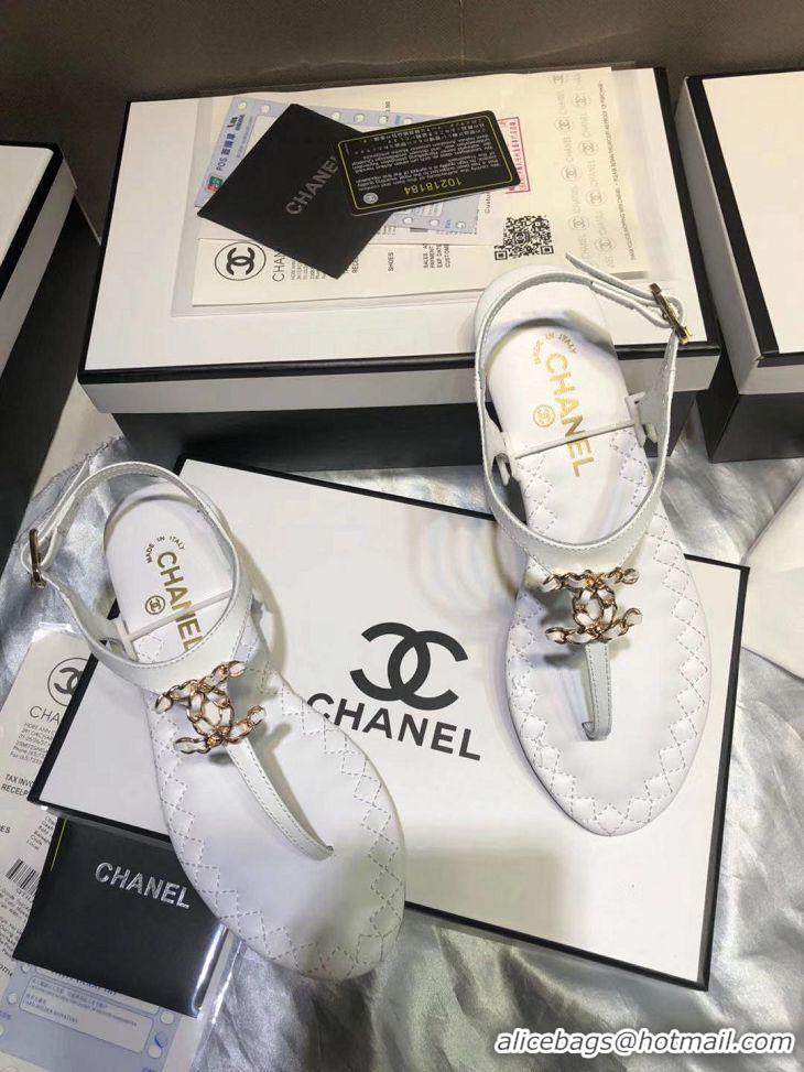 High Quality Chanel Chain Around Thong Sandals G333617 White