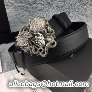 Trendy Design Versace Medusa Snake Wings Palm Leather Belt V1204 Black/Silver