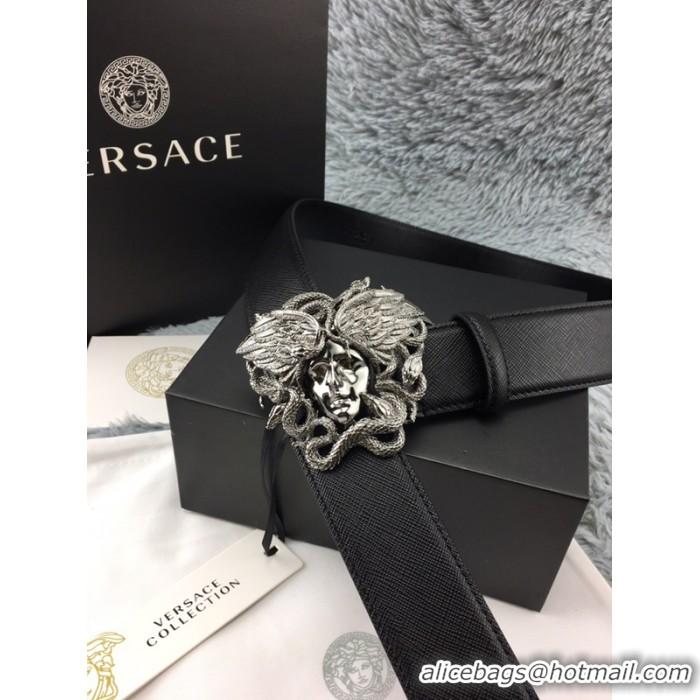 Trendy Design Versace Medusa Snake Wings Palm Leather Belt V1204 Black/Silver