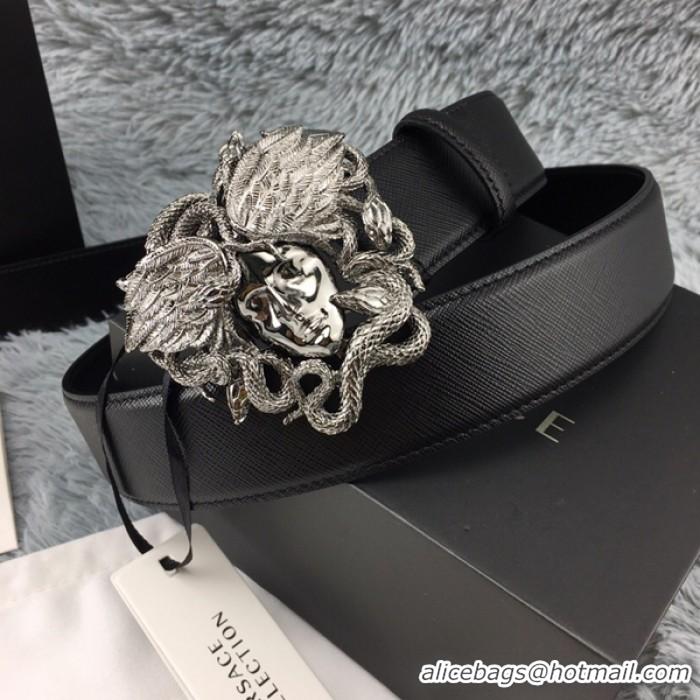 Trendy Design Versace Medusa Snake Wings Palm Leather Belt V1204 Black/Silver