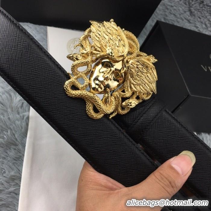 New Style Versace Medusa Snake Wings Palm Leather Belt V1204 Black/Gold