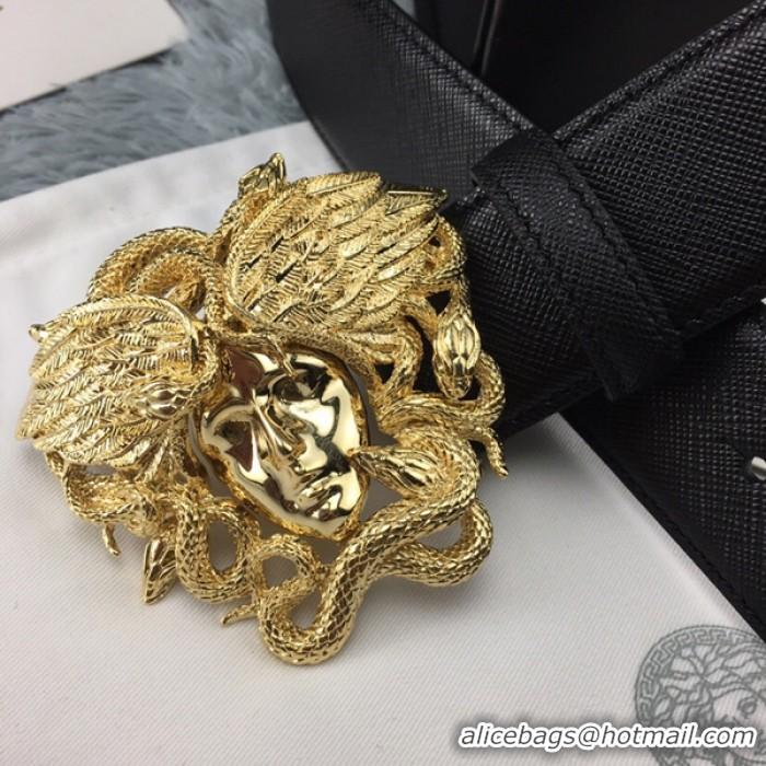 New Style Versace Medusa Snake Wings Palm Leather Belt V1204 Black/Gold