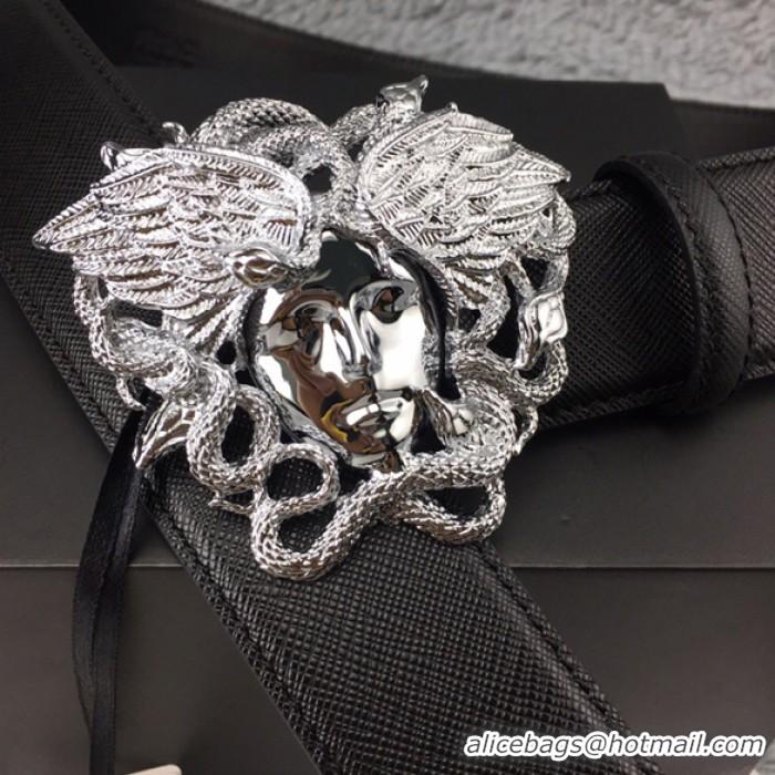 Discount Versace Medusa Snake Wings Palm Leather Belt V1205 Black/Silver