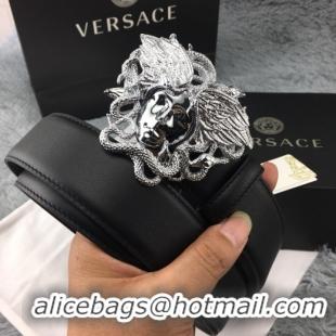 Best Grade Versace Medusa Snake Wings Leather Belt V1208 Black/Silver