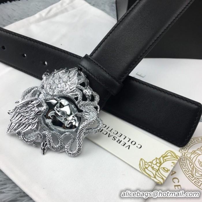 Best Grade Versace Medusa Snake Wings Leather Belt V1208 Black/Silver