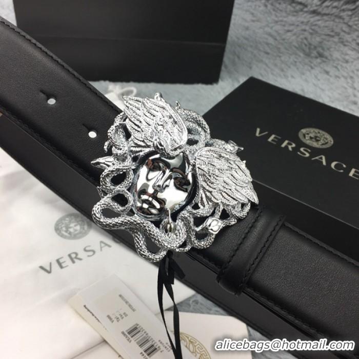 Best Grade Versace Medusa Snake Wings Leather Belt V1208 Black/Silver