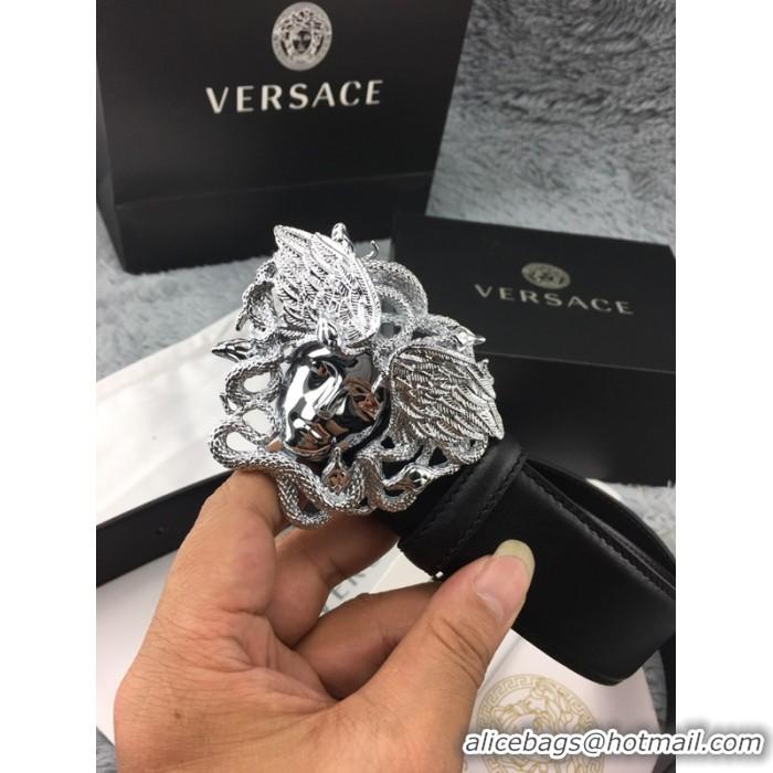 Best Grade Versace Medusa Snake Wings Leather Belt V1208 Black/Silver