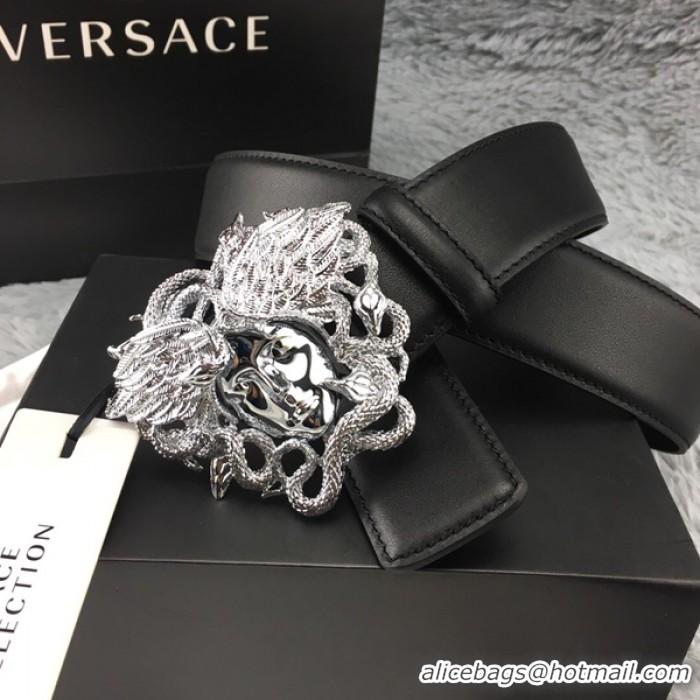 Best Grade Versace Medusa Snake Wings Leather Belt V1208 Black/Silver