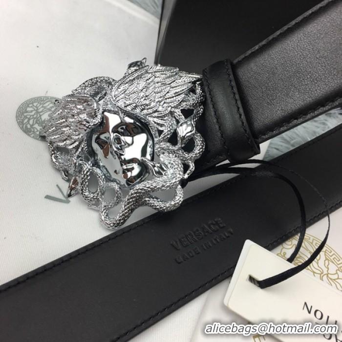 Best Grade Versace Medusa Snake Wings Leather Belt V1208 Black/Silver