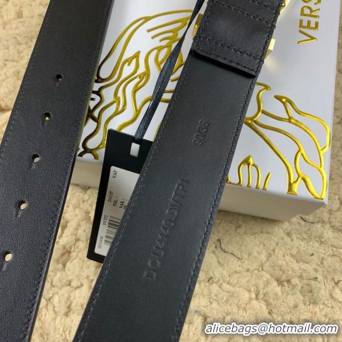 Top Design Versace Medusa Leather Belt with Diamonds V1209 Black