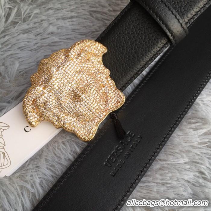 Low Price Versace 3D Medusa Diamond Togo Leather belt V1210 Black/ Gold