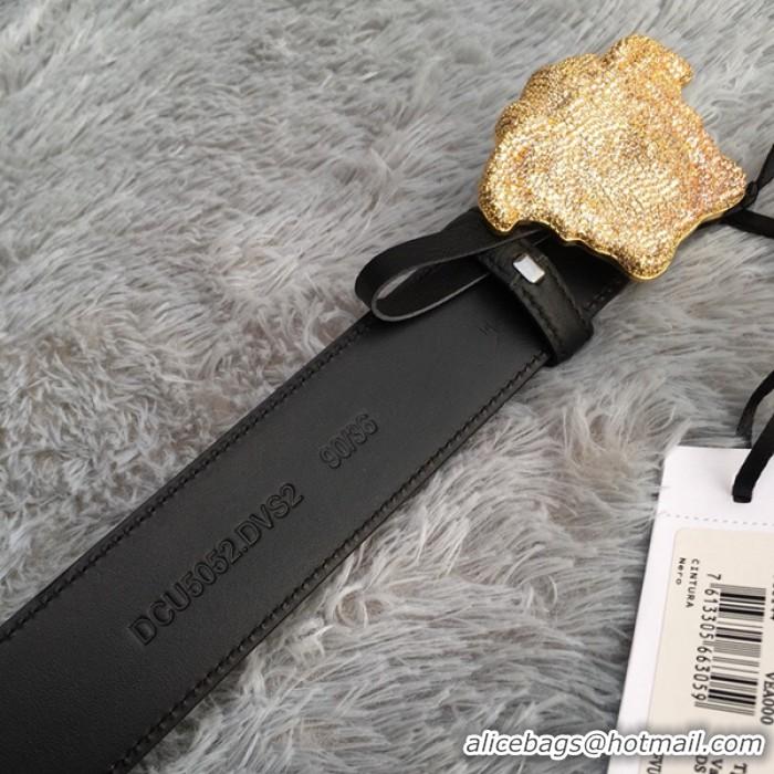 Low Price Versace 3D Medusa Diamond Togo Leather belt V1210 Black/ Gold