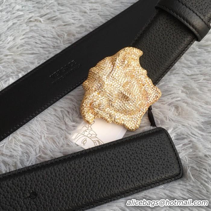 Low Price Versace 3D Medusa Diamond Togo Leather belt V1210 Black/ Gold