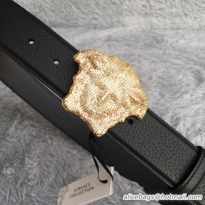 Low Price Versace 3D Medusa Diamond Togo Leather belt V1210 Black/ Gold