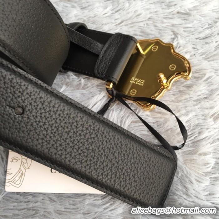 Low Price Versace 3D Medusa Diamond Togo Leather belt V1210 Black/ Gold