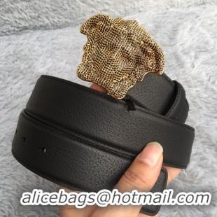 Low Cost Versace 3D Medusa Diamond Togo Leather belt V1210 Black/Bronze