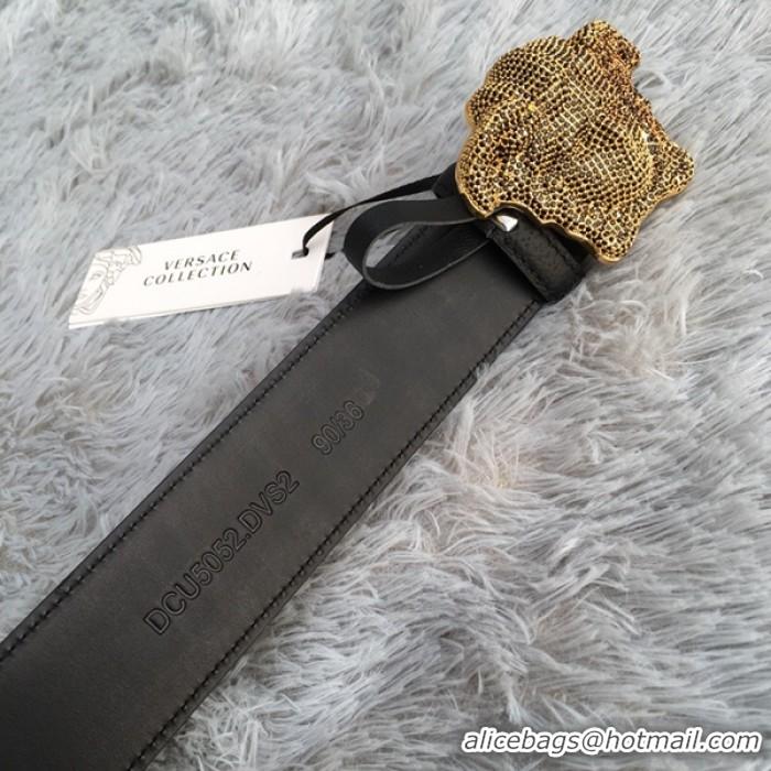 Low Cost Versace 3D Medusa Diamond Togo Leather belt V1210 Black/Bronze