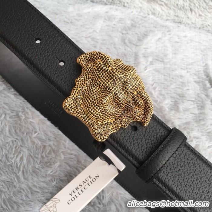 Low Cost Versace 3D Medusa Diamond Togo Leather belt V1210 Black/Bronze