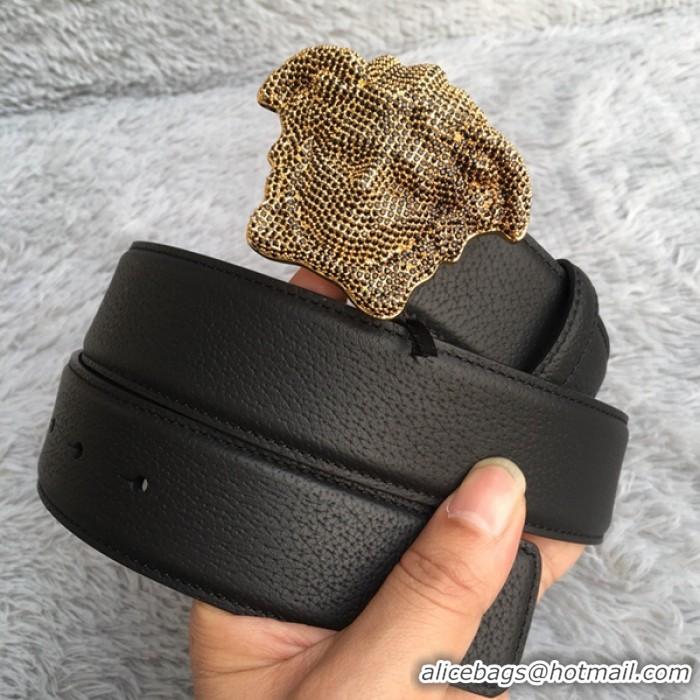 Low Cost Versace 3D Medusa Diamond Togo Leather belt V1210 Black/Bronze