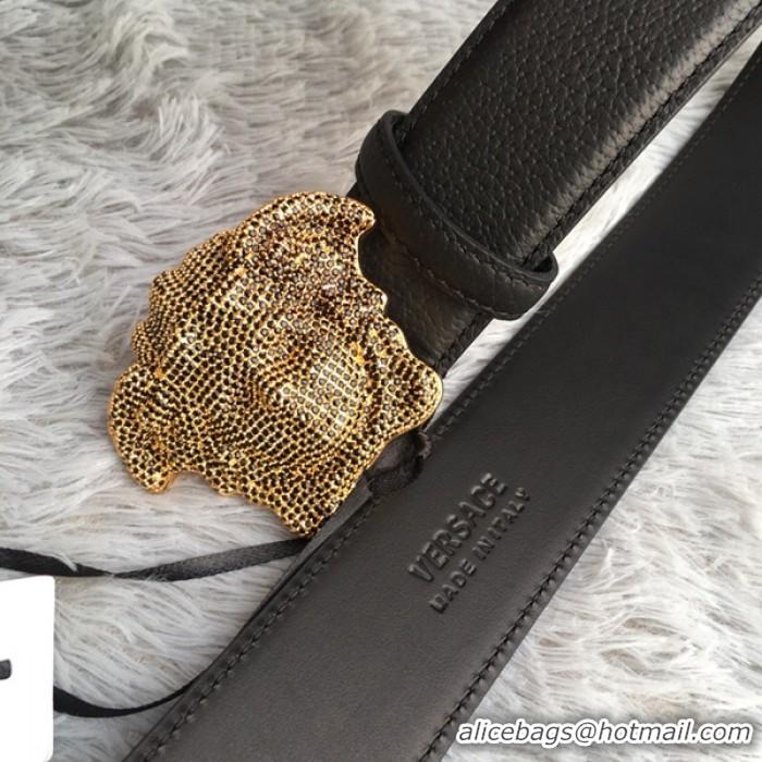 Low Cost Versace 3D Medusa Diamond Togo Leather belt V1210 Black/Bronze