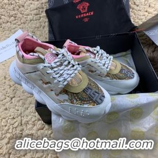 Traditional Discount Grade Quality Versace Chain Reaction Sneakers V5805 Pink