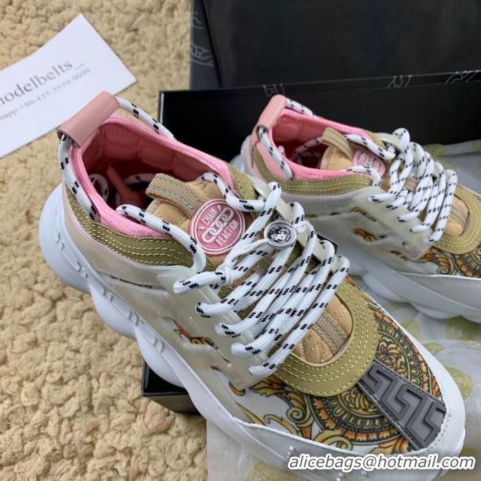 Traditional Discount Grade Quality Versace Chain Reaction Sneakers V5805 Pink