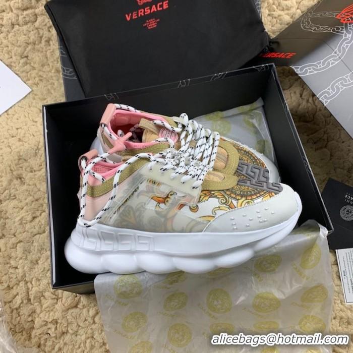 Traditional Discount Grade Quality Versace Chain Reaction Sneakers V5805 Pink