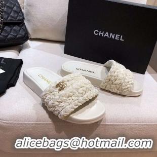 New Design Chanel Logo Pearl Sandals G342265 White