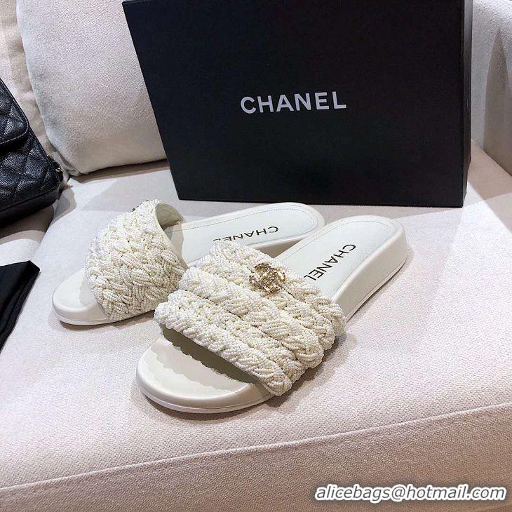 New Design Chanel Logo Pearl Sandals G342265 White