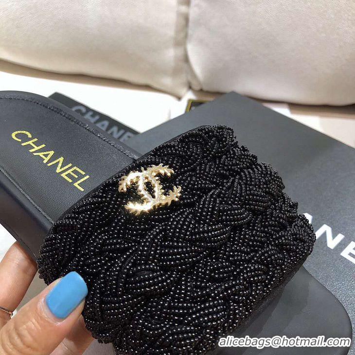 Top Quality Chanel Logo Pearl Sandals G342265 Black