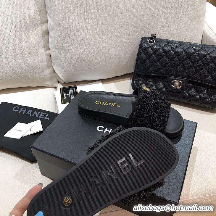 Top Quality Chanel Logo Pearl Sandals G342265 Black