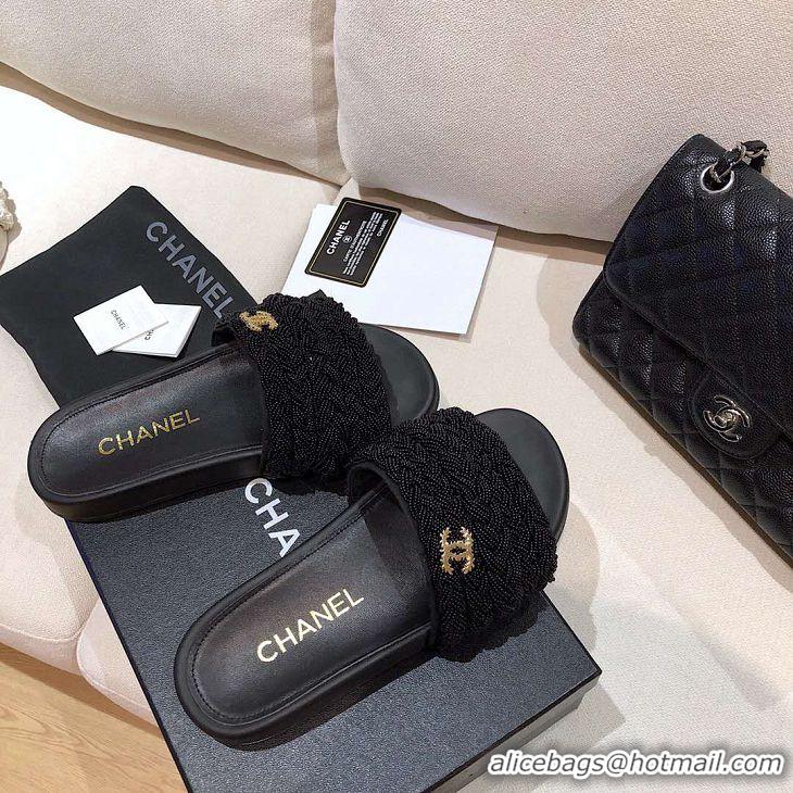 Top Quality Chanel Logo Pearl Sandals G342265 Black