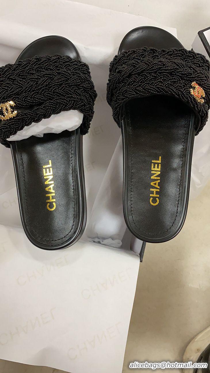 Top Quality Chanel Logo Pearl Sandals G342265 Black