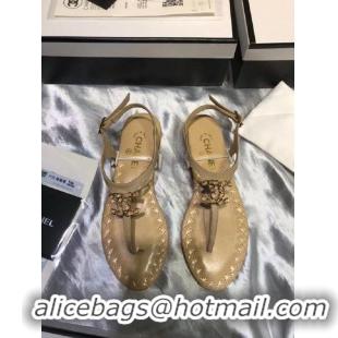 Shop Discount Chanel Chain CC Logo Thong Sandals G34263 Apricot