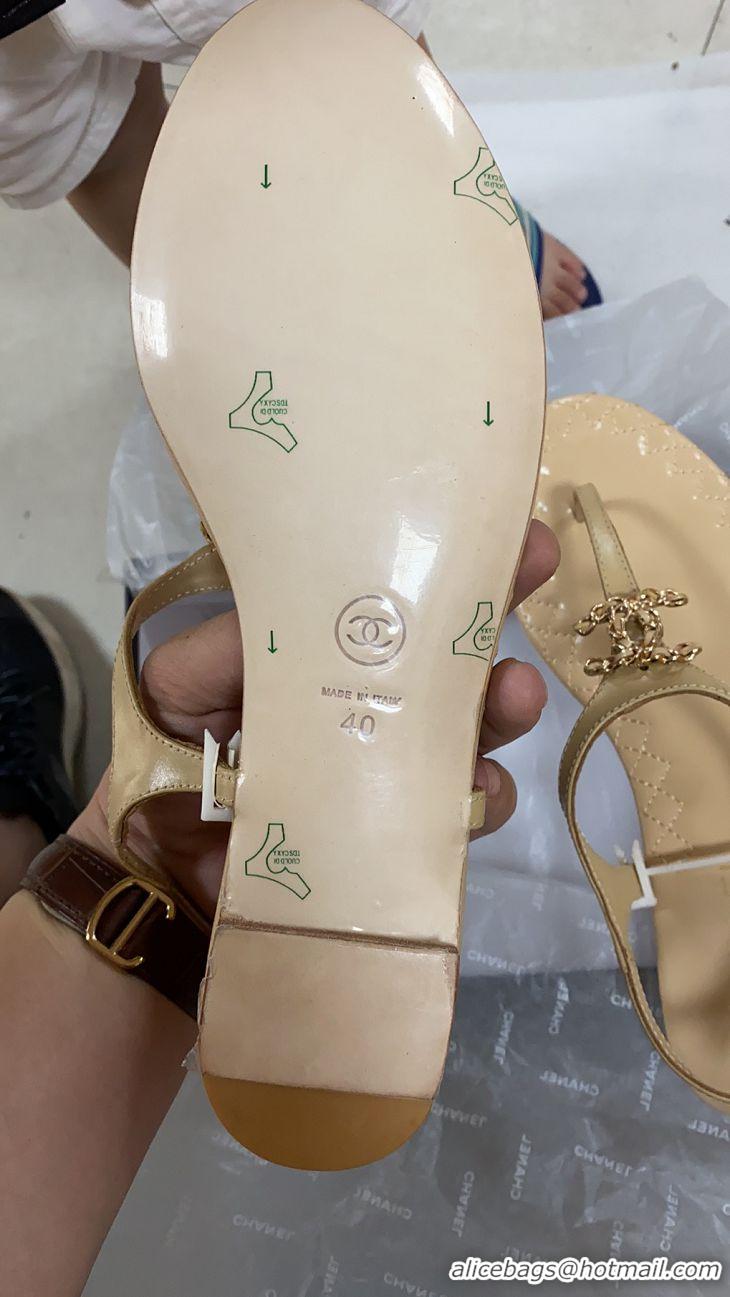 Shop Discount Chanel Chain CC Logo Thong Sandals G34263 Apricot