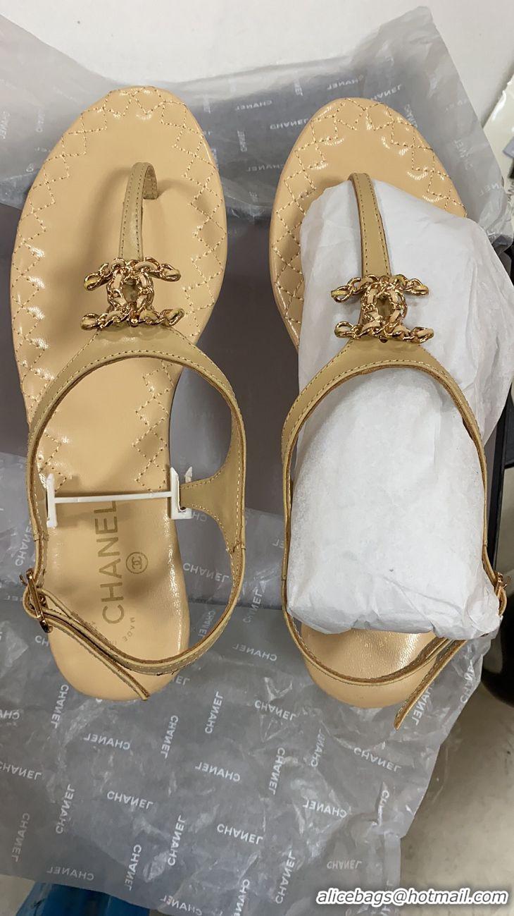 Shop Discount Chanel Chain CC Logo Thong Sandals G34263 Apricot