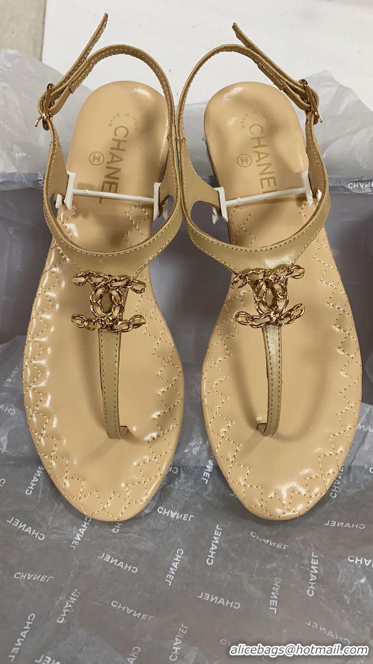 Shop Discount Chanel Chain CC Logo Thong Sandals G34263 Apricot