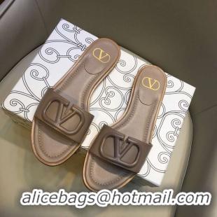 Top Grade Valentino VLogo Calfskin Flat Slides Sandals V22625 Nude