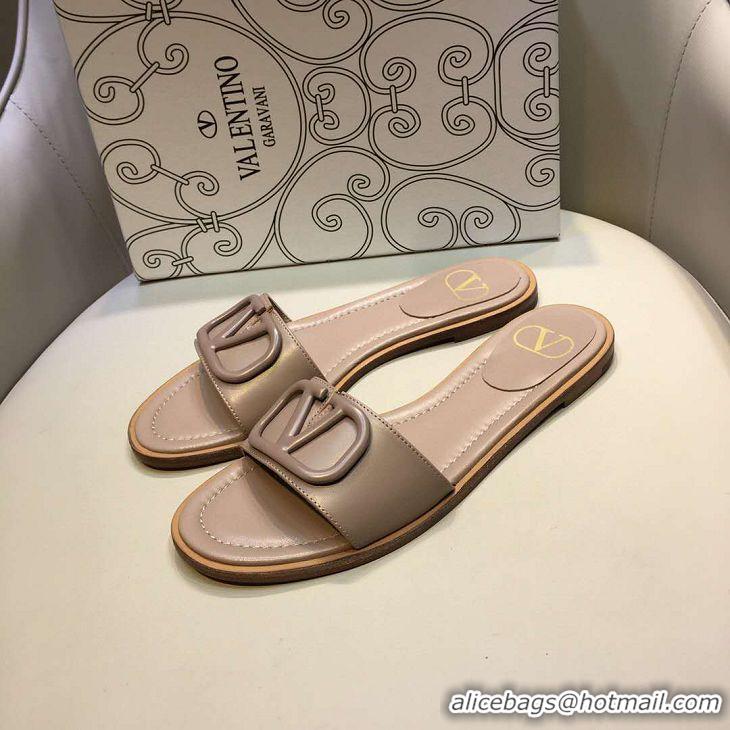 Top Grade Valentino VLogo Calfskin Flat Slides Sandals V22625 Nude