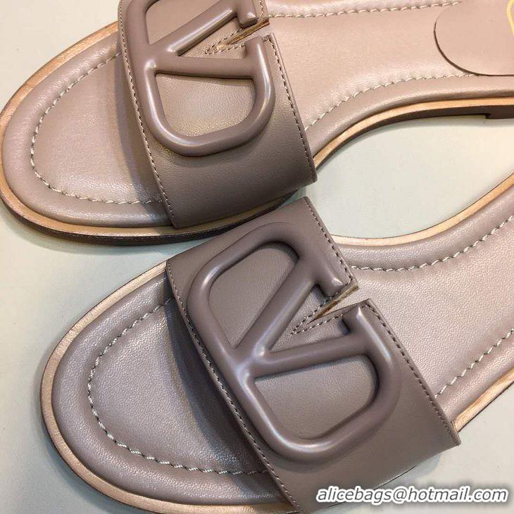 Top Grade Valentino VLogo Calfskin Flat Slides Sandals V22625 Nude