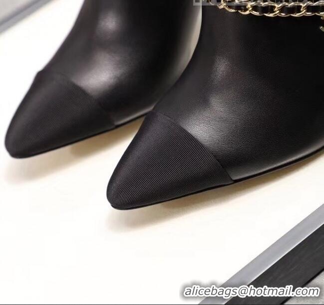 Low Cost Chanel Lambskin Chain Mules With 8.5cm Heel CC2032 Black 2020