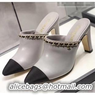 Affordable Price Chanel Lambskin Chain Mules With 8.5cm Heel CC2032 Grey 2020