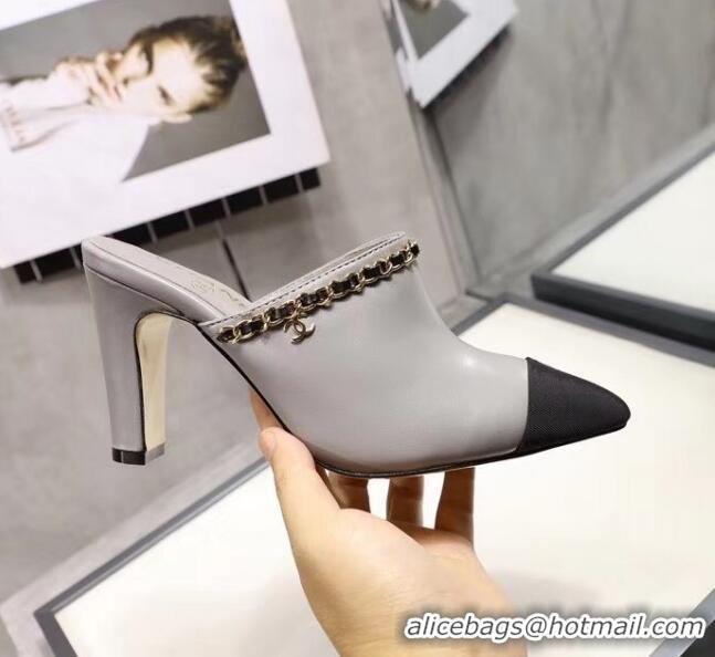 Affordable Price Chanel Lambskin Chain Mules With 8.5cm Heel CC2032 Grey 2020