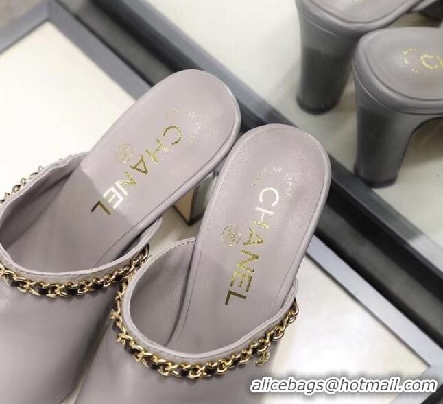 Affordable Price Chanel Lambskin Chain Mules With 8.5cm Heel CC2032 Grey 2020